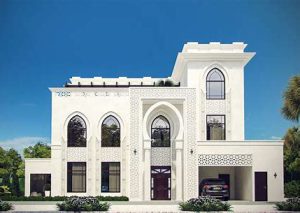 Representing the facade of a modern villa building in the Middle East
